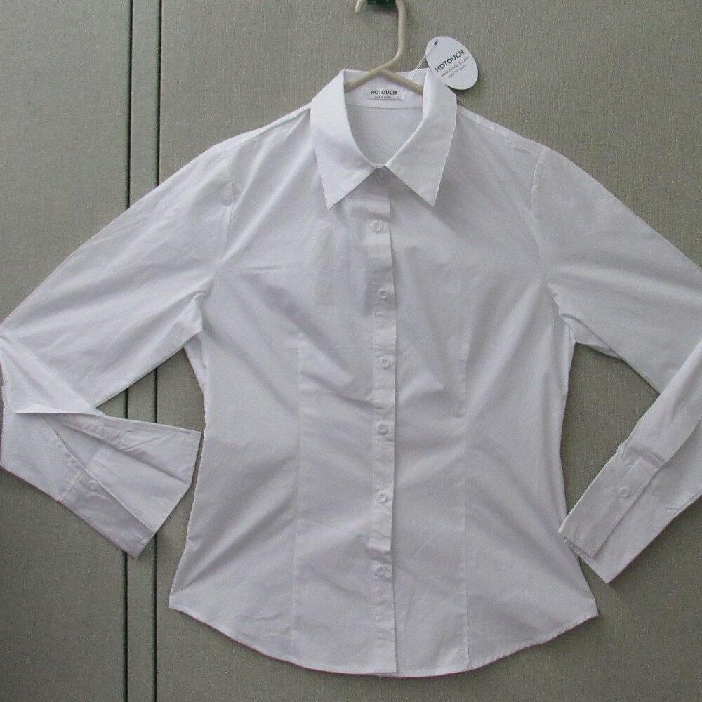 HOTOUCH Womens Cotton Basic Button-Down Long-Sleeve Dress Shirt Slim Fit